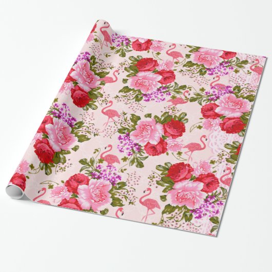 Tropischer Flamingo der Vintagen rosa botanischen Geschenkpapier (Ungerollt)