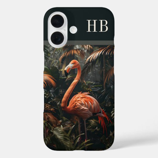 Tropischer Flamingo-Dschungel Monogram Personalisi Case-Mate iPhone Hülle (Rückseite)