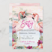 Tropischer Flamingo Einladung zum sechzigsten Gebu (Vorne/Hinten)