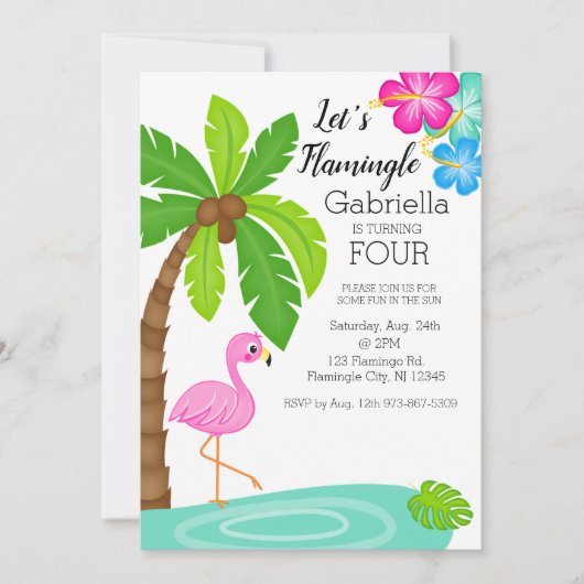 Tropischer Flamingo-Geburtstag Einladung (Vorderseite)