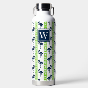 Tropischer Flamingo - Griechischer Schlüssel Navy Trinkflasche