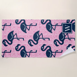 Tropischer Flamingo Griechischer Schlüssel - Rosa  Strandtuch