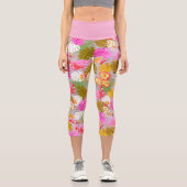 Tropischer Flamingo Hellgrau Capri Leggings (Vorderseite)