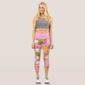 Tropischer Flamingo Hellgrau Capri Leggings (Vorderseite)