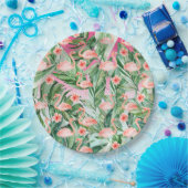 Tropischer Flamingo-Hibiskus Rosa Minze Blüte Pappteller (Party)