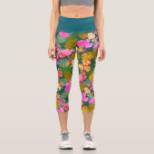 Tropischer Flamingo Jägergrün Capri Leggings (Vorderseite)