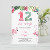 Tropischer Flamingo jedes Alter weibliche Geburtst Einladung (Stehend Vorderseite)