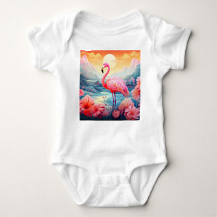 Tropischer Flamingo mit Blume-76280 Baby Strampler