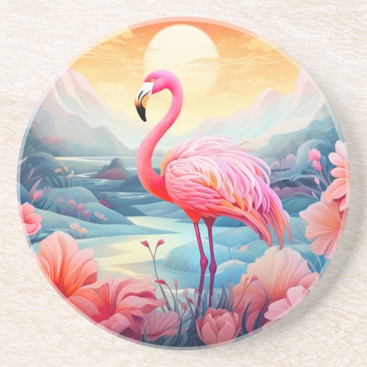 Tropischer Flamingo mit Blume-76280 Getränkeuntersetzer (Vorne)