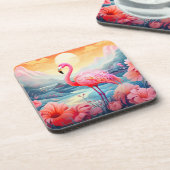 Tropischer Flamingo mit Blume-76280 Getränkeuntersetzer (Linke Seite)