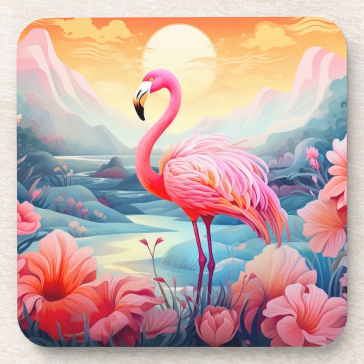 Tropischer Flamingo mit Blume-76280 Getränkeuntersetzer (Vorderseite)