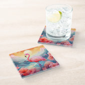 Tropischer Flamingo mit Blume-76280 Glasuntersetzer (Schrägansicht)