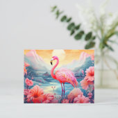 Tropischer Flamingo mit Blume-76280 Postkarte (Stehend Vorderseite)