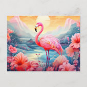 Tropischer Flamingo mit Blume-76280 Postkarte (Vorderseite)