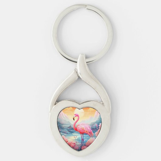 Tropischer Flamingo mit Blume-76280 Schlüsselanhänger (Vorderseite)