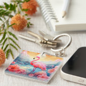 Tropischer Flamingo mit Blume-76280 Schlüsselanhänger (Vorderseite rechts)