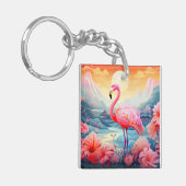 Tropischer Flamingo mit Blume-76280 Schlüsselanhänger (Vorderseite links)