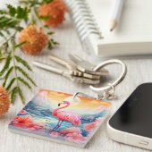 Tropischer Flamingo mit Blume-76280 Schlüsselanhänger (Vorderseite rechts)