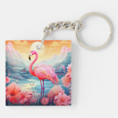 Tropischer Flamingo mit Blume-76280 Schlüsselanhänger (Rückseite)