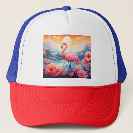 Tropischer Flamingo mit Blume-76280 Truckerkappe (Vorderseite)
