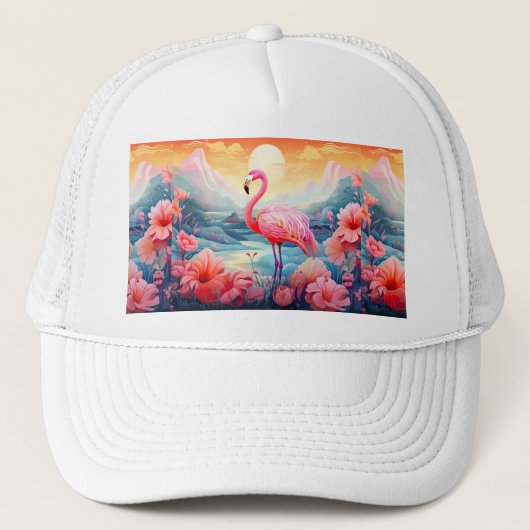Tropischer Flamingo mit Blume-76280 Truckerkappe (Vorderseite)