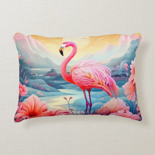 Tropischer Flamingo mit Blumen Dekokissen