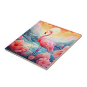 Tropischer Flamingo mit Blumen Fliese (Seite)