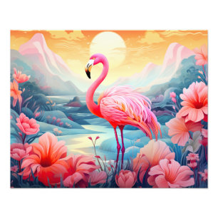 Tropischer Flamingo mit Blumen Fotodruck