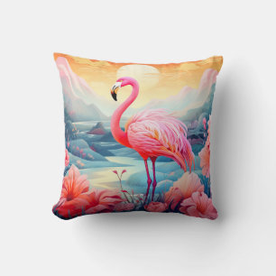 Tropischer Flamingo mit Blumen Kissen