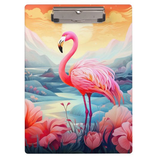 Tropischer Flamingo mit Blumen Klemmbrett (Vorderseite)
