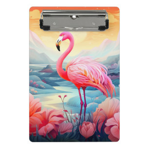 Tropischer Flamingo mit Blumen Mini Klemmbrett