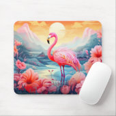 Tropischer Flamingo mit Blumen Mousepad (Mit Mouse)