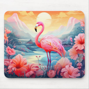 Tropischer Flamingo mit Blumen Mousepad