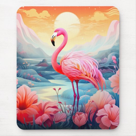 Tropischer Flamingo mit Blumen Mousepad (Vorne)
