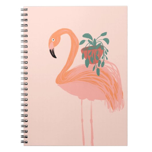 Tropischer Flamingo mit gepolsterter Pflanze Hand  Notizblock (Vorderseite)