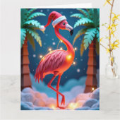 Tropischer Flamingo mit Lichtern in Schneeweihnach Karte (Gelbe Blume)
