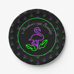 Tropischer Flamingo Neon Party Glow Party Pink Pappteller