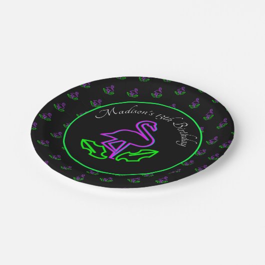 Tropischer Flamingo Neon Party Glow Party Rosa Pappteller (Schrägansicht)