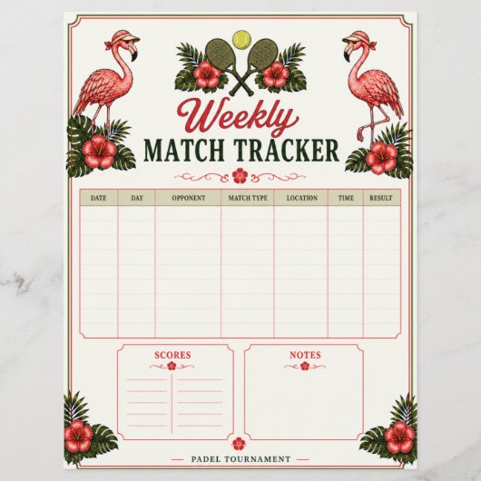Tropischer Flamingo-Padel-Match-Tracker Flyer (Vorne)