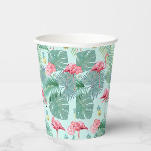 Tropischer Flamingo, Palmen, Ananas Muster ID926 Pappbecher (Rechts)