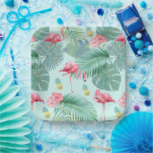 Tropischer Flamingo, Palmen, Ananas Muster ID926 Pappteller (Party)