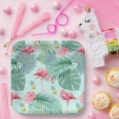 Tropischer Flamingo, Palmen, Ananas Muster ID926 Pappteller (Party)