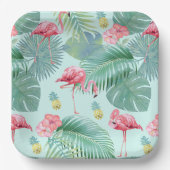 Tropischer Flamingo, Palmen, Ananas Muster ID926 Pappteller (Vorderseite)