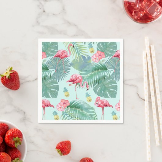 Tropischer Flamingo, Palmen, Ananas Muster ID926 Serviette (Beispiel)