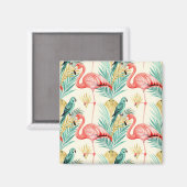 Tropischer Flamingo-Papageien-Dschungel Magnet (Vorderseite/Rückseite)