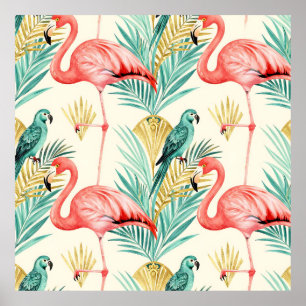 Tropischer Flamingo-Papageien-Dschungel Poster
