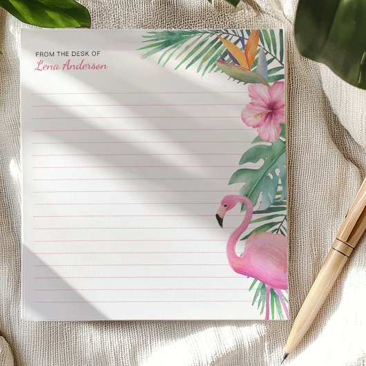 Tropischer Flamingo-Personalisierter Editor mit Na Notizblock