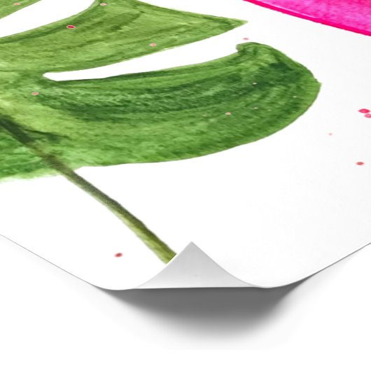 Tropischer Flamingo Pink Palm Blätter Grüne Kunst Poster (Ecke)