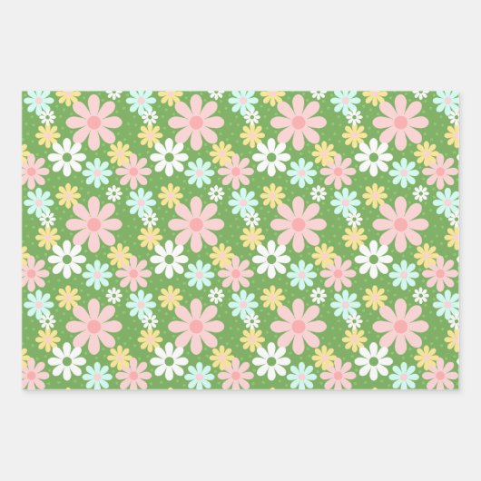 Tropischer Flamingo Retro Daisy Blume Streifen Wra Geschenkpapier Set (Vorderseite 3)