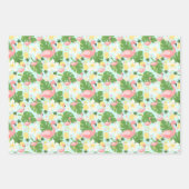 Tropischer Flamingo Retro Daisy Blume Streifen Wra Geschenkpapier Set (Vorderseite)